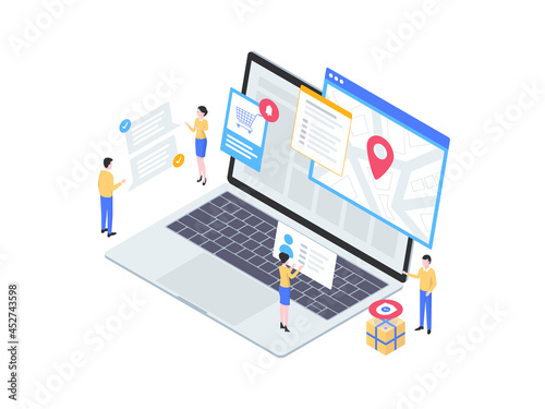 E-Commerce Tracking Isometric Illustration. Suitable for Mobile App, Website, Banner, Diagrams, Infographics, and Other Graphic Assets.