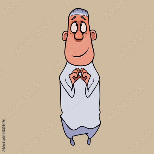 dreamy cartoon man in white clothes with a hat on his head