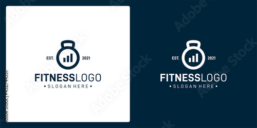 Creative barbell logo design template with financial investment chart graphic design vector illustration.