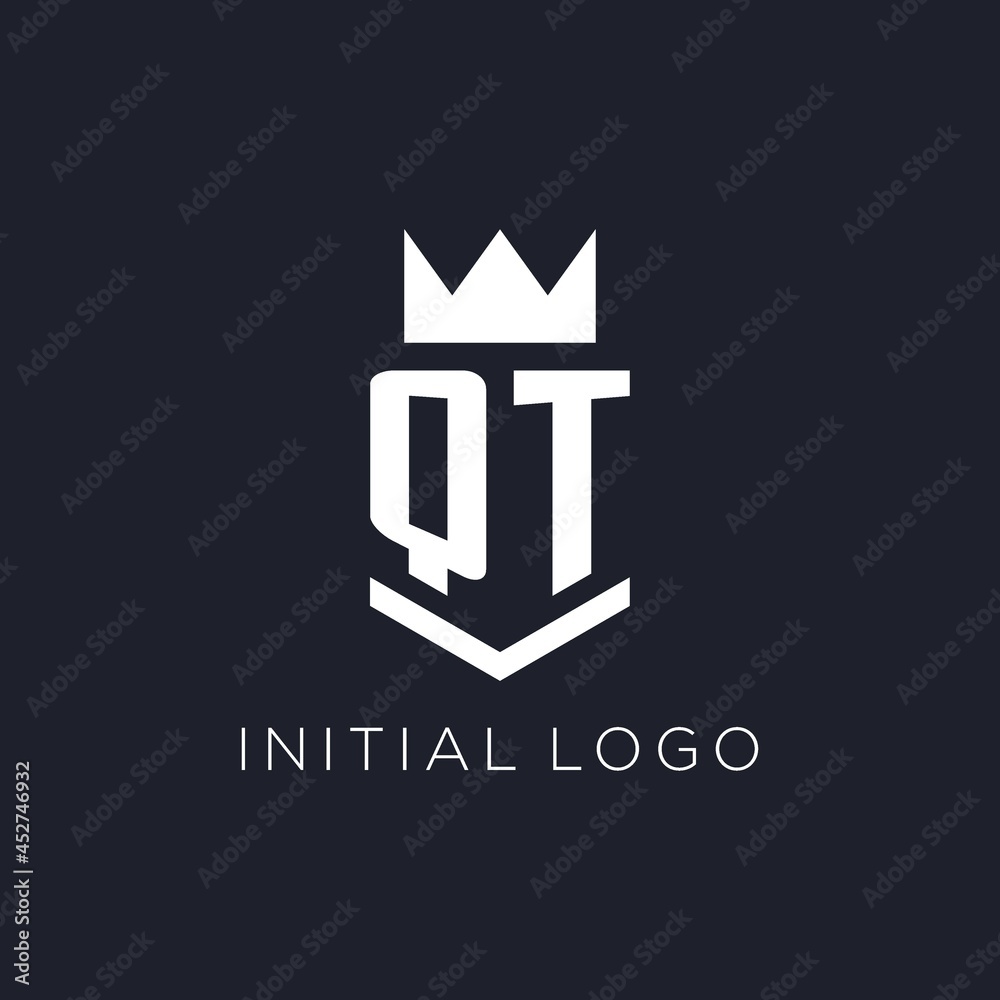 QT logo with shield and crown, initial monogram logo design Stock ...
