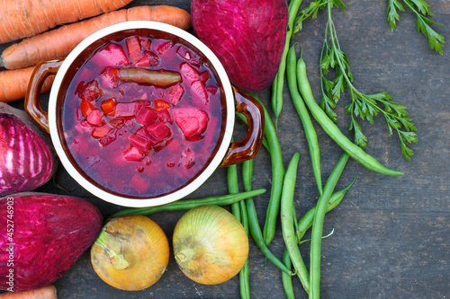 Ukrainian borscht - traditional soup made of beetroot and vegetables