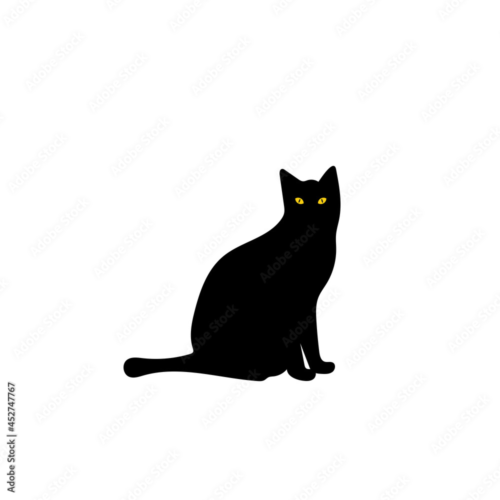 Black cat sitting. Halloween. Vector graphics
