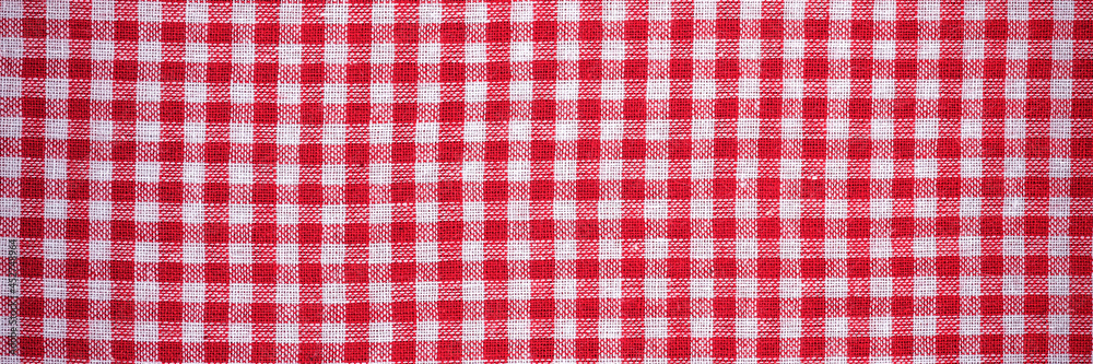 Red checkered kitchen linen or cloth. Panoramic image Red checkered kitchen linen or cloth. Panoramic image