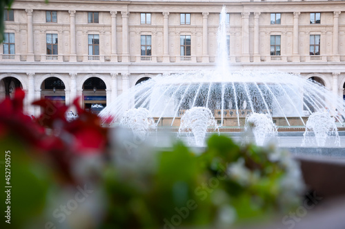 fountain in the square De Ferrari in the center of Genoa, Italy