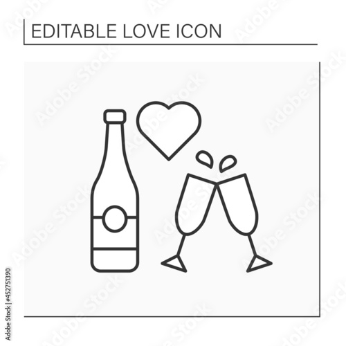 Celebrating line icon. Romantic date with champagne. Glasses with tasty drinks. Holiday for couples. Love concept. Isolated vector illustration. Editable stroke photo