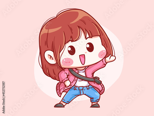 Cute and kawaii Happy Girl Ask For Attention Chibi Illustration