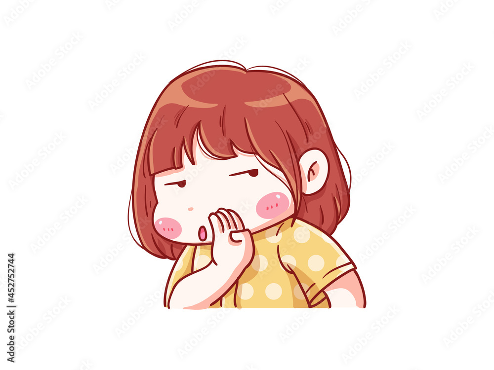 Cute and kawaii Girl Whisper with Annoyed Expression Manga Chibi Illustration Cute and kawaii Girl Whisper with Annoyed Expression Manga Chibi Illustration