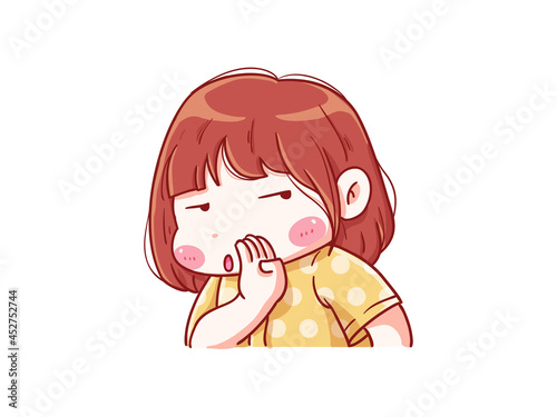 Cute and kawaii Girl Whisper with Annoyed Expression Manga Chibi Illustration