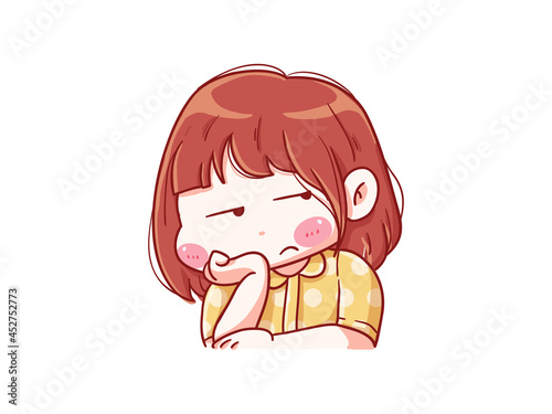 Cute and kawaii Girl With Annoyed Expression Manga Chibi Illustration