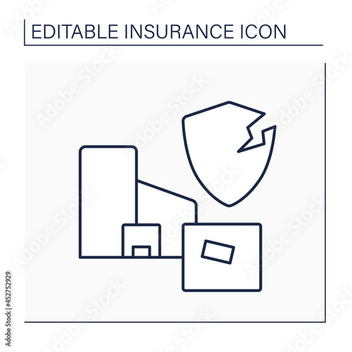Product liability line icon. Legal liability manufacturer or trader incurs for producing or selling faulty product. Insurance concept. Isolated vector illustration. Editable stroke