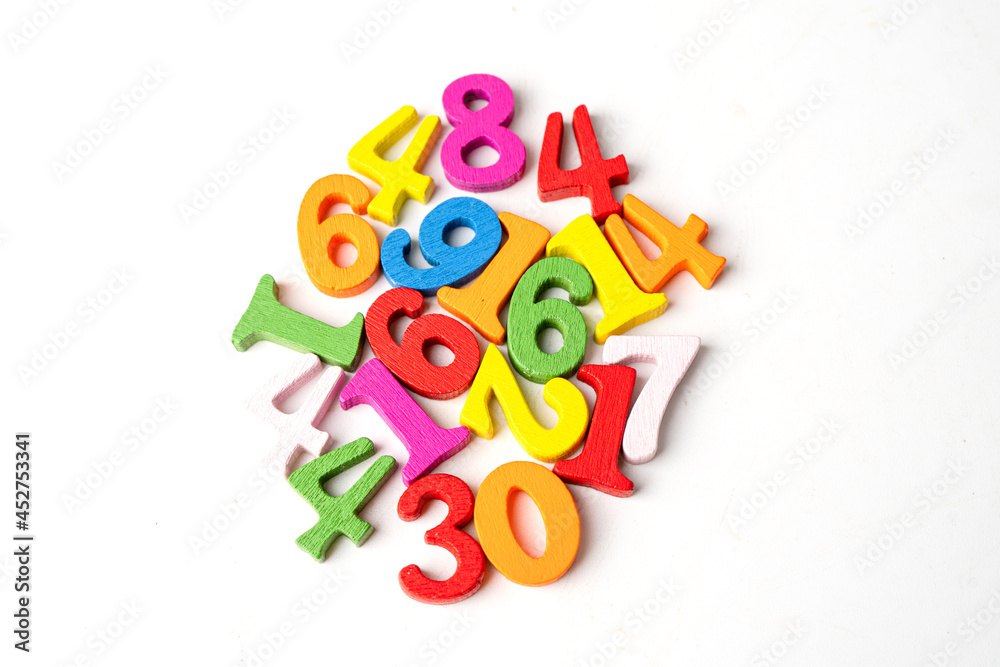 Math Number colorful on white background, education study mathematics learning teach concept. Math Number colorful on white background, education study mathematics learning teach concept.