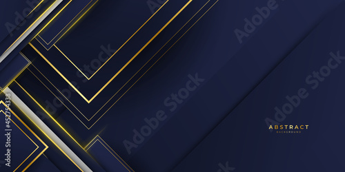 Luxury navy blue background combine with glowing golden lines. Overlap layer textured background design 