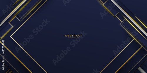Luxury navy blue background combine with glowing golden lines. Overlap layer textured background design 