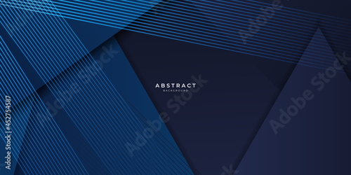 Modern simple dark navy blue background with overlap triangle layers. Blue abstract background vector with blank space for text. Modern element for banner, presentation design and flyer