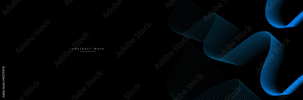 Futuristic technology style background. Beautiful wave shape array of glowing dots. Wave abstract particle flow  on black background - obrazy, fototapety, plakaty 