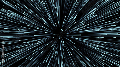 Ultra speed. Mega leap. Interdimensional jump. Stream of tributes. Warp effect. Concept of wormhole travel. Tremendous speed. 3d rendering.