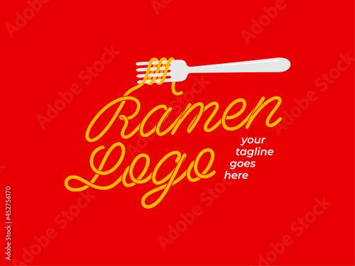 Ramen with fork logo llustration design template.Suitable for any business related to ramen, noodles, fast food restaurants, Korean food, Japanese food