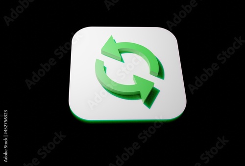 3D Green reverse, cycle icon isolated on black background