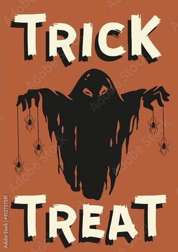 Ghost horror poster for halloween. Fear evil spirit or spectre for halloween design. Spooky phantom for dark haunted halloween party photo