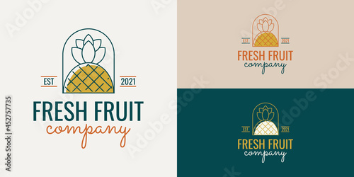 Fresh Fruit company pineapple logo illustration template design