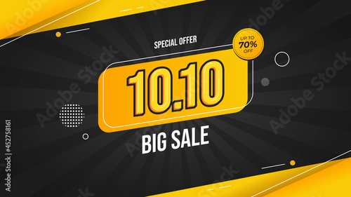 10.10 Big Sale banner with black and yellow background Special offer up to 70% off