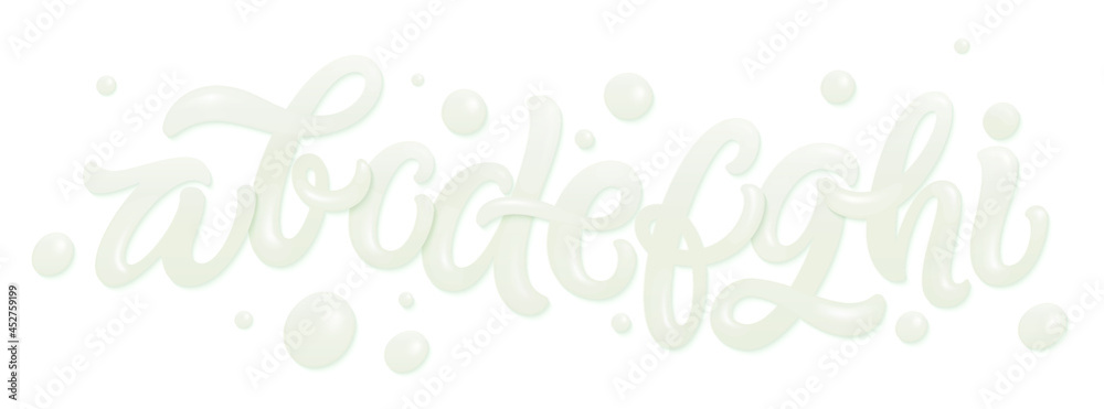 Milk, yogurt or cream alphabet set  isolated on white background. Dairy design element. Vector font for packaging design.