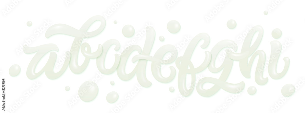 Milk, yogurt or cream alphabet set isolated on white background. Dairy design element. Vector font for packaging design. Milk, yogurt or cream alphabet set isolated on white background. Dairy design element. Vector font for packaging design.
