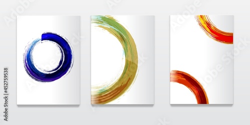 Brochure or booklet design template with watercolor circle. Corporate report or advertizing mockup with colorful ink ring.