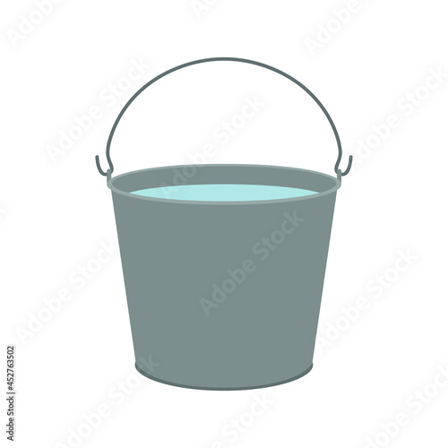 Metal bucket with water on a white background