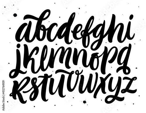 Vector Alphabet. Exclusive Custom Letters. Lettering and Custom Typography for Designs: Logo, for Poster, Invitation, Card, etc. Vector Brush Typography. Handwritten brush style modern cursive font.