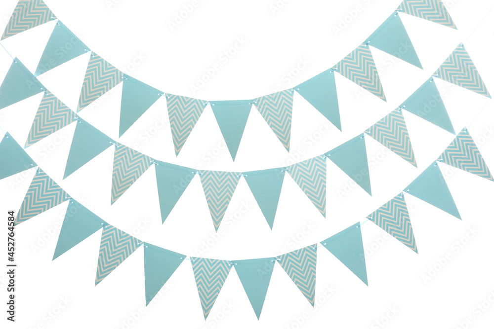 Rows of triangular bunting flags on white background. Festive decor Rows of triangular bunting flags on white background. Festive decor