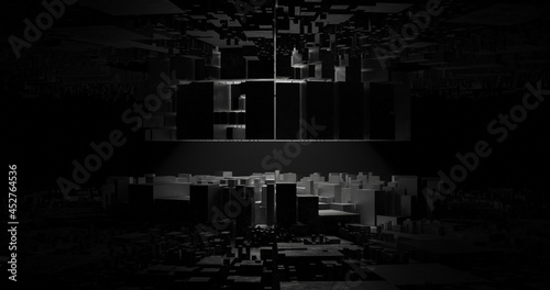 Abstracts dark sci fi building background. 3D rendering.