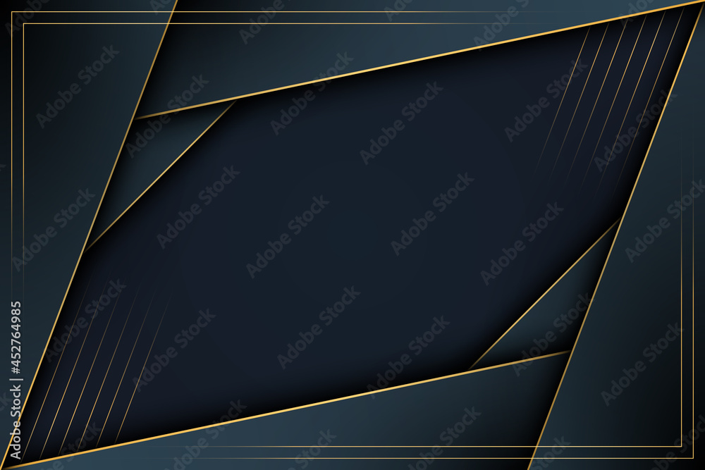 Obraz premium Luxury dark blue stripes overlapping layer with golden lines background. Vector.