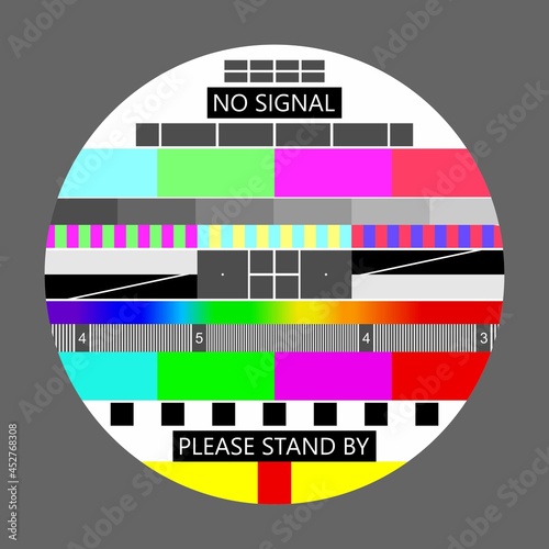 No signal TV, Television test screen in case of no signal. Test card or pattern, TV Resolution test charts background. Vector illustration