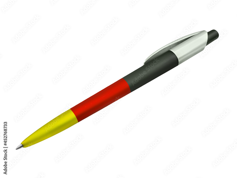 Kugelschreiber in Deutschen Farben auf weissem Hintergrund schwarz rot gold Kugelschreiber in Deutschen Farben auf weissem Hintergrund schwarz rot gold
