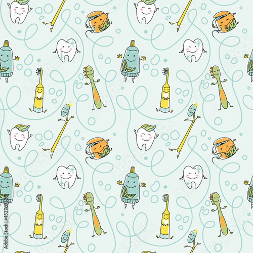 Children's dentistry and orthodontics, seamless pattern,  vecto,r background