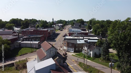 Pan over building and small midwest town 4k