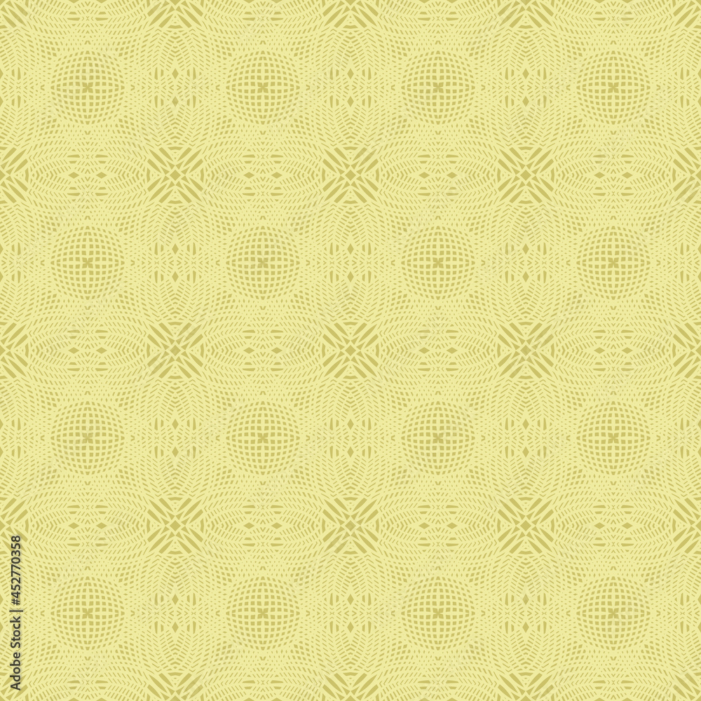 Fototapeta premium Geometric seamless vector design with yellow curvy line texture on gold background. Monochrome graphic illustration for fashion, home decor, wallpaper and wrapping paper.
