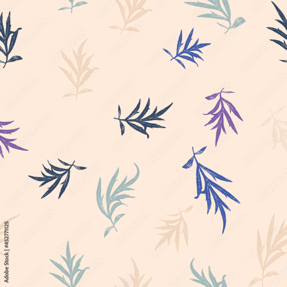Beautiful seamless vector pattern with plant leaves. Abstract print with leaves 