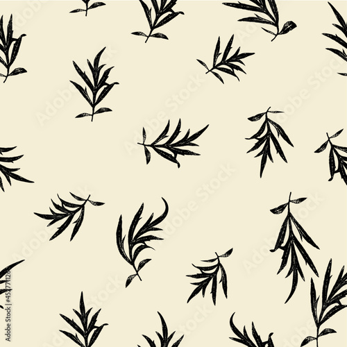 Beautiful seamless vector pattern with plant leaves. Abstract print with leaves 