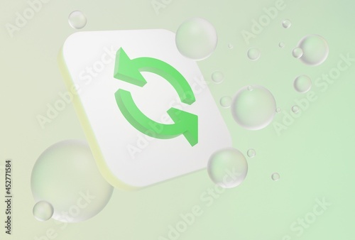 3D Green reverse, cycle icon on green background with bubbles
