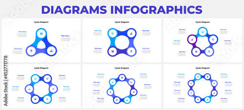 Set of metaball cycle infographic. Business data visualization. Template for presentation. Design concept with 3, 4, 5, 6, 7 and 8 options