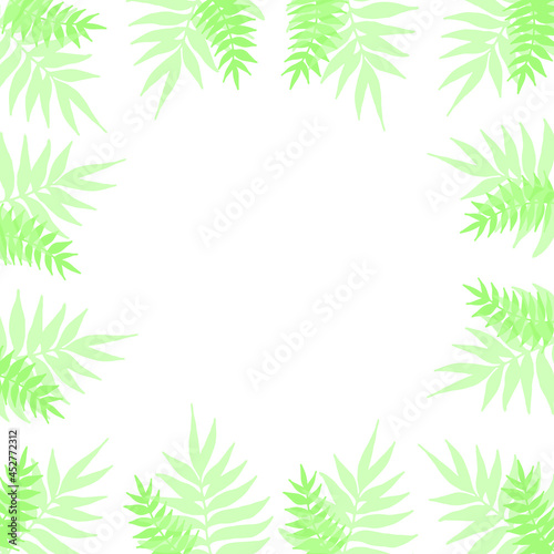 Fototapeta Naklejka Na Ścianę i Meble -  Seamless spring pattern and frames with tropical leaves, flowers and plants. Vector illustration.