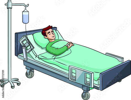 Cartoon vector illustration of a person in hospital bed