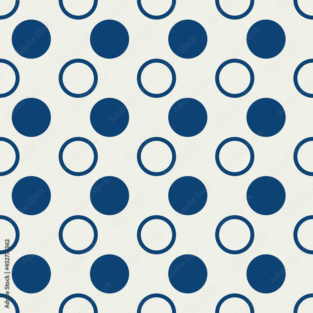 Blue and empty circles. Vector seamless polka dots.