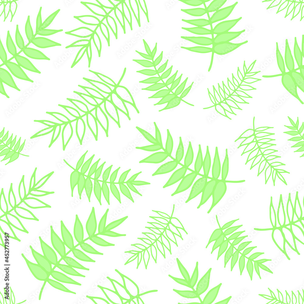 Seamless spring pattern and frames with tropical leaves, flowers and plants. Vector illustration.