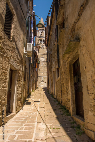 A residential road in the historic medieval hill village of Buje in Istria  Croatia 