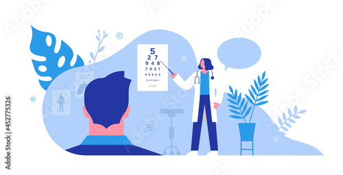 Eye exam doctor patient pov concept isolated