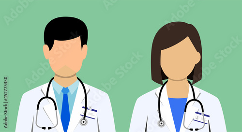 doctor with stethoscope, male doctor and female doctor illustration, a simple flat design