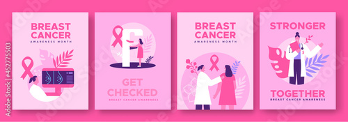 Breast cancer month woman doctor exam banner set